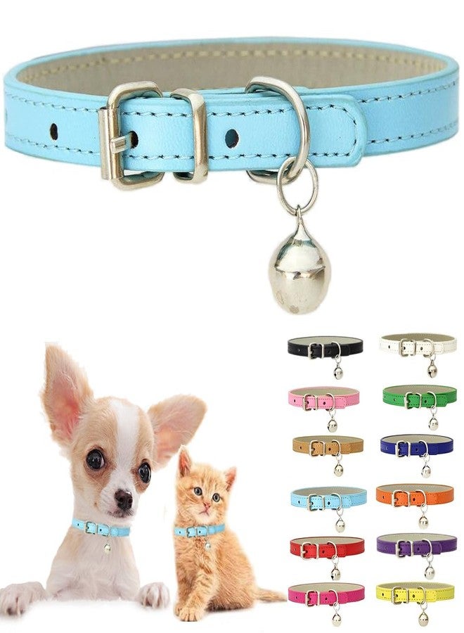 Weimostar Blue XXS Dog Collar with Bell, Soft Pu Leather Cat Collars Adjustable Buckle for XS Extra Small Medium Tiny Female Male Boys Girls Pets Puppy Kitten Teacup Yorkie XX-Small - Image 1